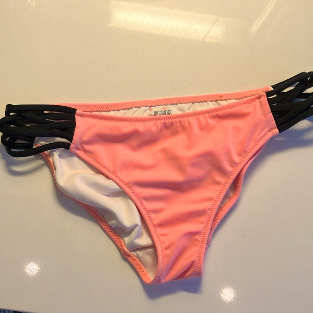 Pink by Victoria’s Secret bikini bottom, nwot. Pink with black strappy sides